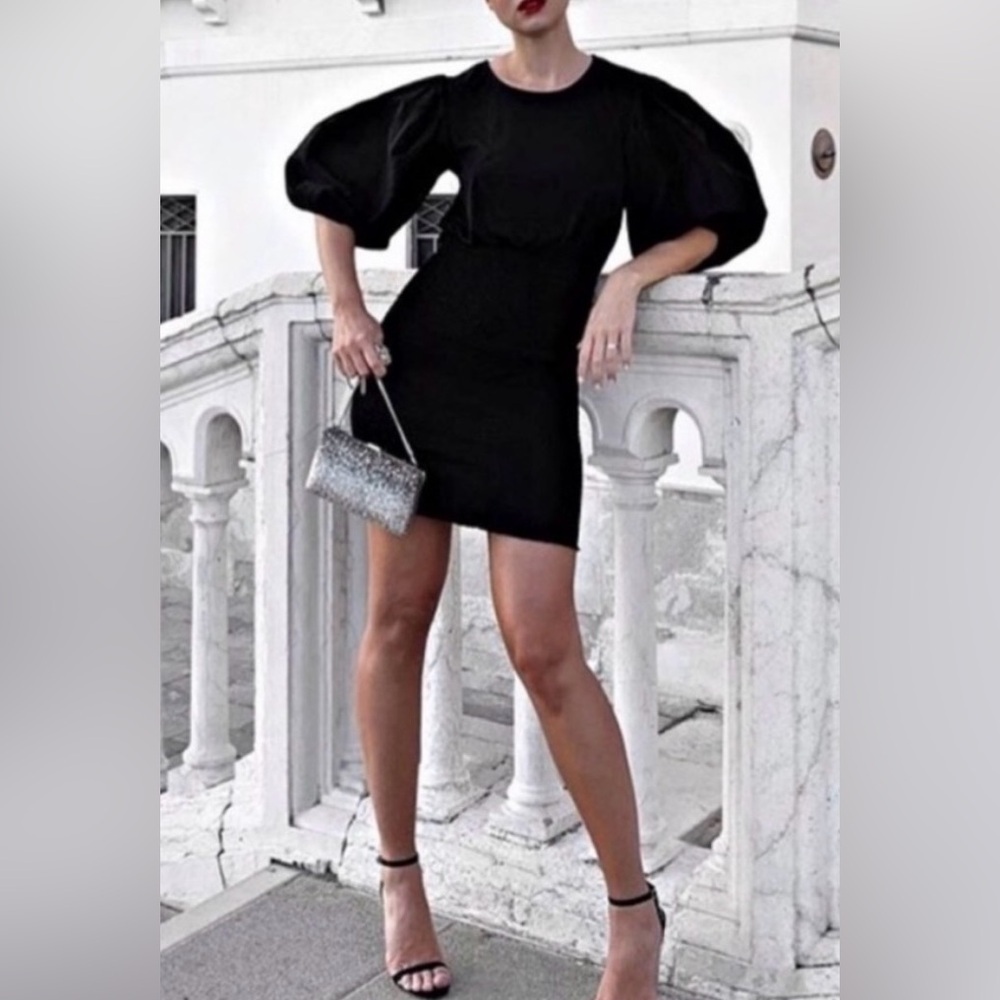 Zara Black Puff Sleeved Dress size medium